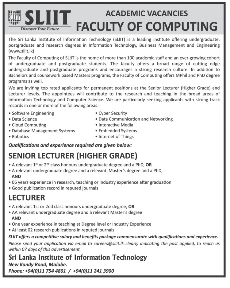 Senior Lecturer, Lecturer - Sri Lanka Institute of Information Technology